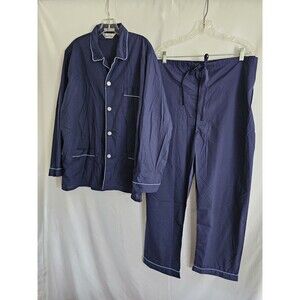 Pierre Cardin Mens Pajama Set Size Large Blue Button Front Long Sleeve Sleepwear